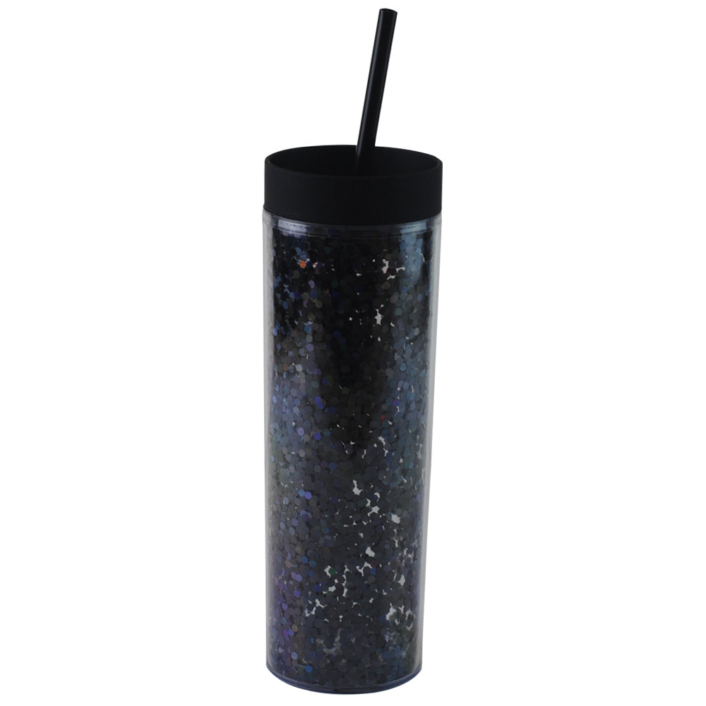 Vaso Acrílico Doble Pared con Glitter 400ml Reutilizable con Popote y Aislamiento Térmico (Frío/Calor), Personalizable