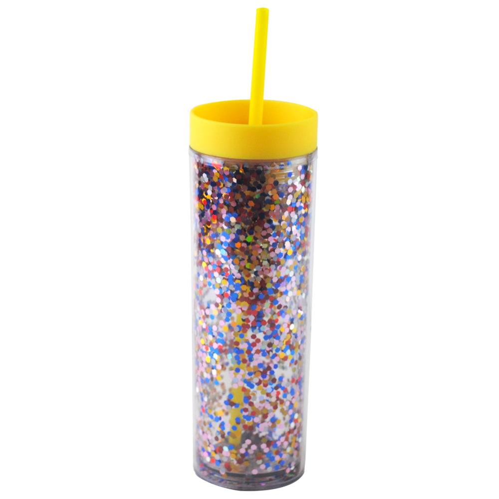 Vaso Acrílico Doble Pared con Glitter 400ml Reutilizable con Popote y Aislamiento Térmico (Frío/Calor), Personalizable