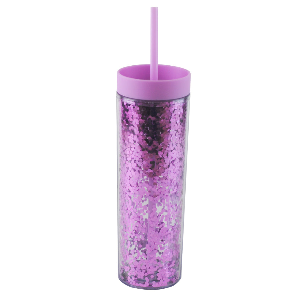 Vaso Acrílico Doble Pared con Glitter 400ml Reutilizable con Popote y Aislamiento Térmico (Frío/Calor), Personalizable