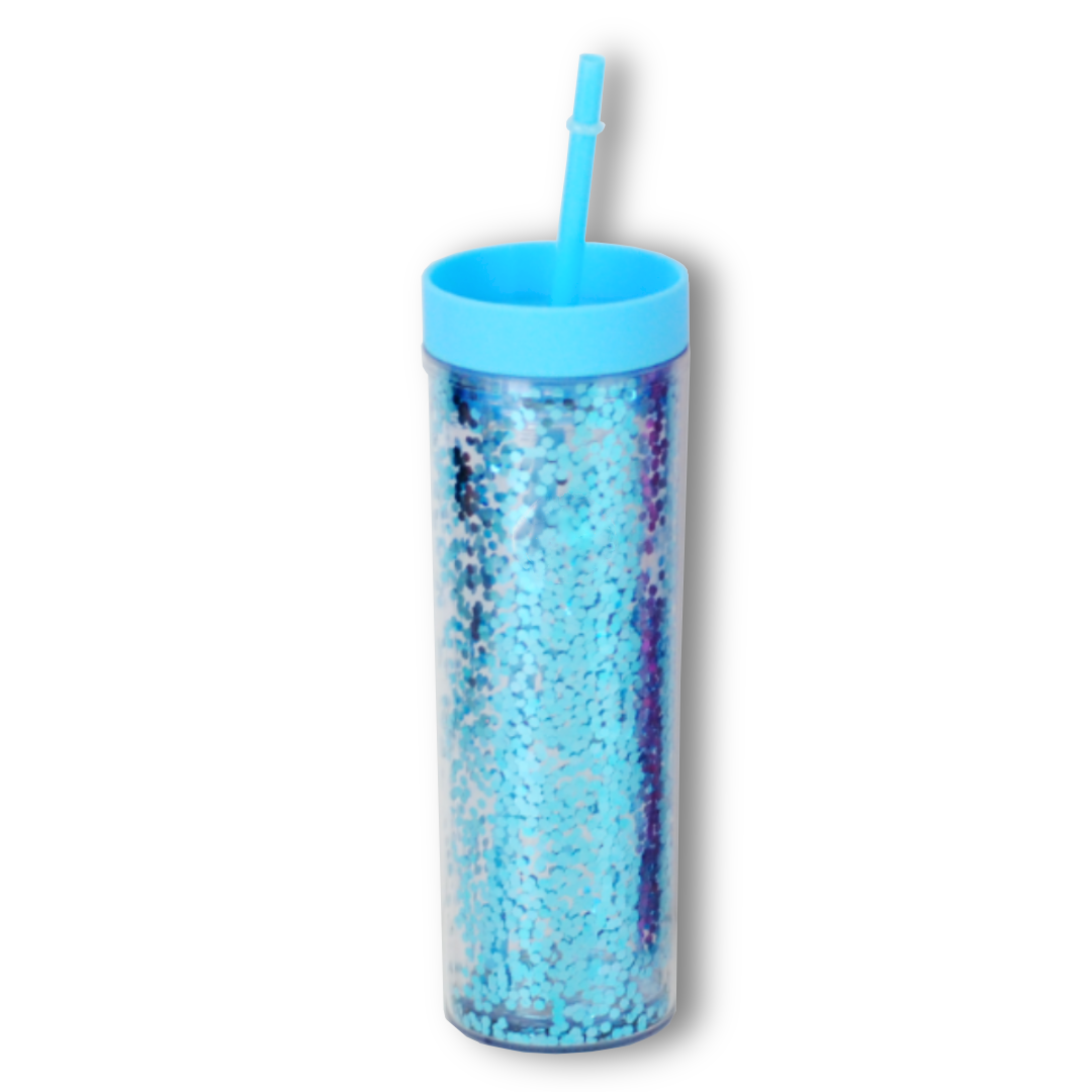 Vaso Acrílico Doble Pared con Glitter 400ml Reutilizable con Popote y Aislamiento Térmico (Frío/Calor), Personalizable