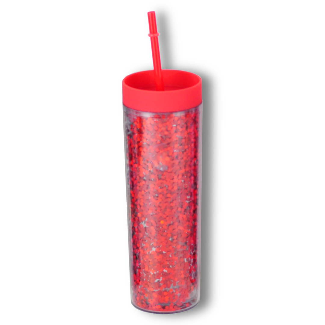 Vaso Acrílico Doble Pared con Glitter 400ml Reutilizable con Popote y Aislamiento Térmico (Frío/Calor), Personalizable