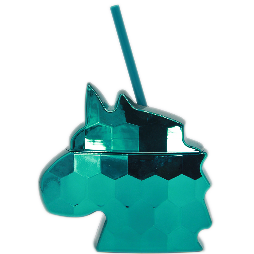Vaso de Unicornio Metálico 12oz con Popote y Tapa de Colores Mágicos para Fiestas y Eventos de Ensueño