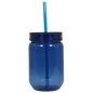 Translucent royal blue acrylic mason jar with matching lid and straw, 20oz capacity.