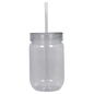 Clear 20oz acrylic mason cup with matching lid and straw for cold drinks.