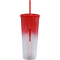 Red and clear gradient acrylic tumbler with textured diamond pattern, double wall, red straw, and lid.