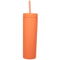 Tall orange thermal acrylic tumbler with matching lid and straw, reusable and BPA free.