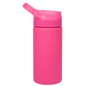 Pink reusable 16oz acrylic tumbler with pink lid and built-in straw, thermal insulation.