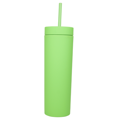 Light green reusable acrylic thermal cup with matching lid and straw, BPA-free, 400ml capacity.
