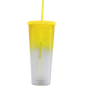 Yellow ombre double-walled acrylic tumbler with diamond texture and matching lid and straw.