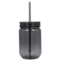 Translucent black 20oz acrylic Mason jar with screw-on lid and matching straw.