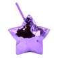 Metallic purple star-shaped 18oz cup with matching purple bendy straw.