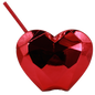 Shiny red metallic heart-shaped tumbler with matching red straw and lid.