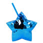 Metallic blue star-shaped cup with matching blue straw, shiny faceted surface, 18oz capacity.