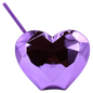 Purple metallic heart-shaped 20oz tumbler with faceted design, matching straw, and lid.