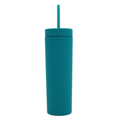 Teal acrylic thermal tumbler with matching lid and straw, 400ml, BPA free and reusable.