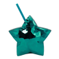 Metallic teal star-shaped 18oz cup with matching teal straw and glossy finish.