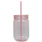 Clear 20oz acrylic mason jar with pink lid and matching reusable straw.