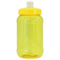 Yellow translucent plastic cup with matching lid and clear spout straw, 500ml capacity.