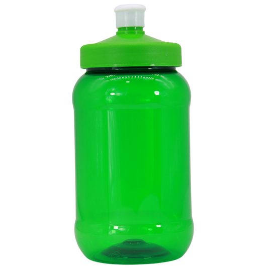 Translucent green 500ml plastic sippy cup with white spill-proof lid and spout.