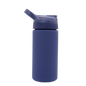Matte navy blue 16oz acrylic reusable thermal bottle with flip straw lid.