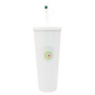 Tall white acrylic tumbler with diamond texture, double wall insulation, lid, and straw loop.