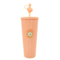 Peach-colored 27oz double-wall acrylic tumbler with textured diamond pattern and heart-shaped straw top.
