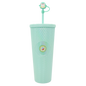 Mint green 27oz double-wall acrylic tumbler with diamond texture, matching lid, and monkey straw topper.