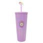 Lilac double-walled 27oz acrylic tumbler with textured diamond pattern and unicorn straw topper.