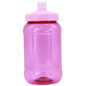 Pink translucent 500ml plastic children's cup with matching spill-proof sippy lid.