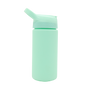 Mint green acrylic thermal water bottle with angled spout lid and textured grip band.