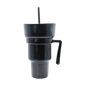Black 950ml plastic party cup with handle, lid, and straw.