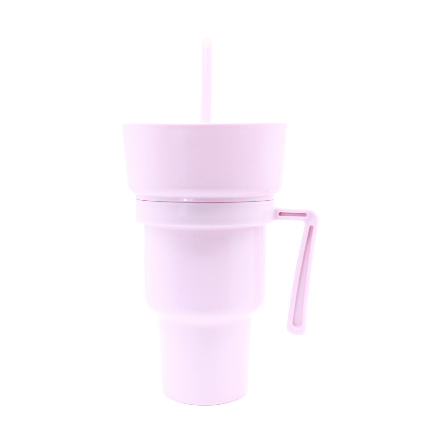 Pastel pink 950ml plastic party cup with bowl, lid, and matching straw.