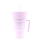 Pastel pink 950ml plastic party cup with bowl, lid, and matching straw.