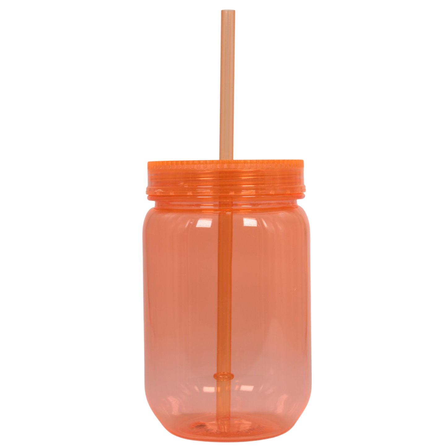 Translucent peach acrylic mason jar cup with matching lid and straw, 20oz size.