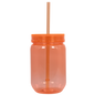Translucent peach acrylic mason jar cup with matching lid and straw, 20oz size.