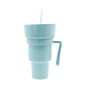 Light blue 950ml plastic party cup with handle, lid, and matching straw.