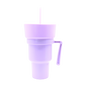 Lilac 950ml plastic party cup with matching lid, handle, and straw.