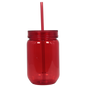 Red translucent acrylic mason jar with matching lid and reusable straw.