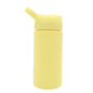 Light yellow 16oz reusable acrylic thermal bottle with angled straw lid and textured grip band.