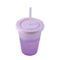 Bicolor purple reusable plastic cup with matching lid and straw, 16oz BPA free.