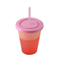 Bicolor reusable plastic cup in pink and melon with matching lid and straw, 16oz BPA free.