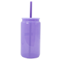 Transparent lilac glass tumbler with matching lid and rigid straw.