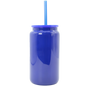 Royal blue premium glass tumbler with matching rigid straw and screw-on lid, 550ml capacity.
