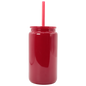 Red glossy crystal tumbler with matching rigid straw, sleek cylindrical design.