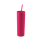 Bright pink reusable acrylic thermal tumbler with matching lid and straw, BPA free, 400ml capacity.