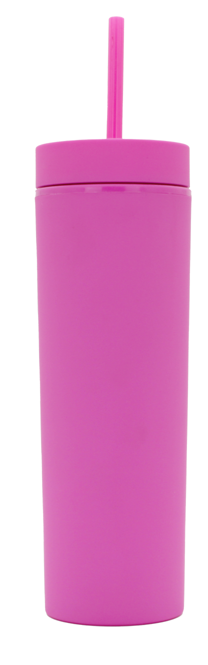 Pink reusable thermal acrylic tumbler with matching lid and straw, BPA free, 400ml capacity.