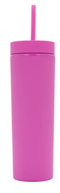 Pink reusable thermal acrylic tumbler with matching lid and straw, BPA free, 400ml capacity.