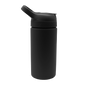 Matte black 16oz reusable acrylic thermal bottle with angled straw lid.