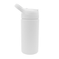 White reusable 16oz acrylic thermal bottle with angled spout lid and textured grip band.