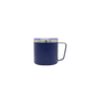 Navy blue 20oz stainless steel thermal mug with handle and clear lid.